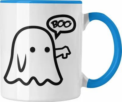 Produktbild von Trendation - Halloween Tasse Kürbis Dekoration Becher Boo Geist Daumen Runter (Blau)