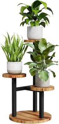 Image de Étagère à plantes à 3 niveaux, en métal, pour salon, de forme ronde, pour intérieur
