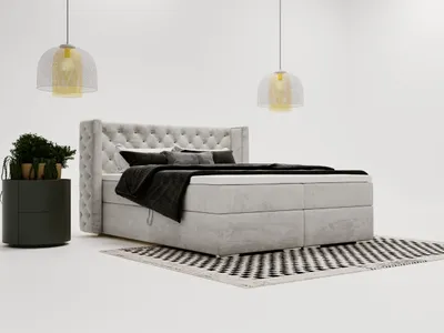 Produktbild von GrainGold Boxspringbett Lion 180x200 - Bett mit Matratze und Topper - Boxspringbett mit Bettkasten und Matratze - Boxspringbett Hellgrau (Magic Velvet 2218)