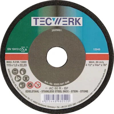 Produktbild von Tecwerk Trennscheibe Stahl / Stein Bohrung 22,23 mm  - 25 Stk.