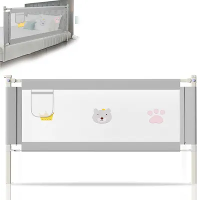 Produktbild von Hengda 200cm Bettgitter Bettschutzgitter Kinderbettgitter Höhenverstellbar Babybettgitter Rausfallschutz Für Babys Und Kinder grau