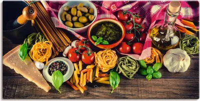 Produktbild von ARTland Leinwandbild Italienisch mediterrane Lebensmittel Größe: 150x75 cm