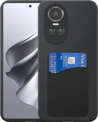 Zdjęcie produktu dla Etui na telefon Oppo Reno 10 z silikonowym uchwytem na kartę - elastyczne etui na tylną obudowę z silikonu TPU z silikonowym uchwytem na kartę - czarne - Smartphonics