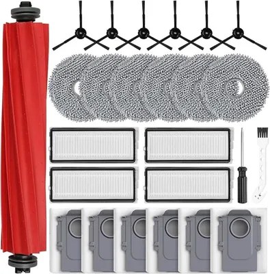 Productafbeelding van PromoHome® accessoireset bestaande uit 25 onderdelen voor Roborock Qrevo Pro/Qrevo S stofzuigrobots, inclusief: 1 hoofdborstel, 6 stofzuigzakken, 6 reinigingspads, 4