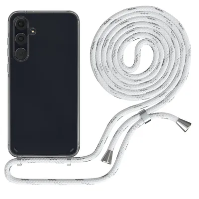 Produktbild von EAZY CASE Handykette kompatibel mit Samsung Galaxy A55, Handyhülle mit Umhängeband, Handykordel, Schutzhülle Clear, Band in Weiß