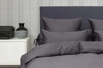 Produktbild von HnL Satin Bettwäsche Puntini Uni Dunkelgrau 135x200 cm + 80x80 cm