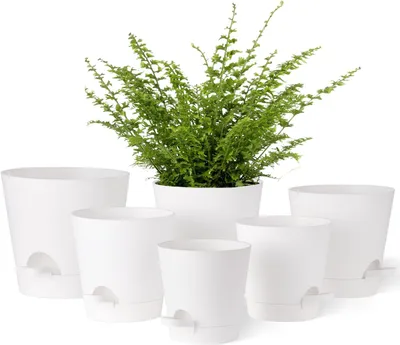 Produktbild von Blumentöpfe 6er Set, weiß, 12.7 cm bis 20.3 cm, mit Abflusslöchern, für Balkon