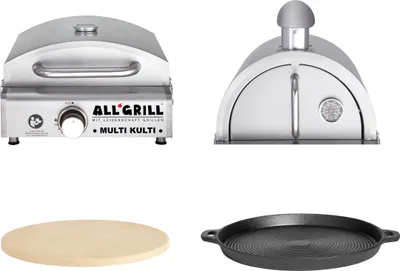 Obrázok produktu pre Allgrill MULTI-KULTI Set 4 ohňovzdorný - plynový gril + kryt na pizzu + kameň na pizzu + liatinová panvica