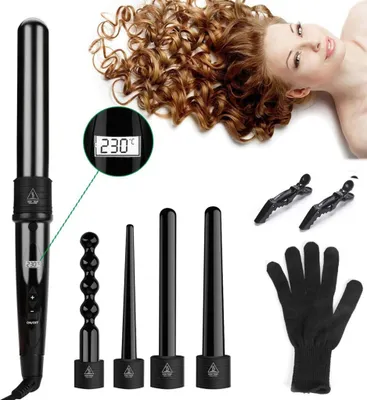 Produktbild von Hikeren Lockenstab 5 in 1 Lockenwickler Set Multifunktions Austauschbare Keramikbeschichtung Curling Iron LCD Anzeige,