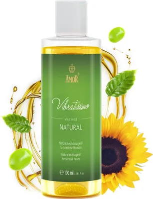 Produktbild von Vibratissimo Natural 100 ml Massageöl - Sanfte Pflege mit Natürlichen Inhaltsstoffen - Hautfreundlich, Gleitöl, Liebesöl