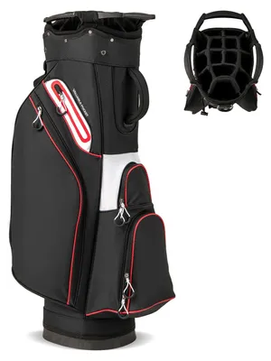 Image de Sac de golf - Sac pour chariot - Léger - 14 compartiments - Bandoulière - Hydrofuge - Housse de pluie - Polyester - Noir