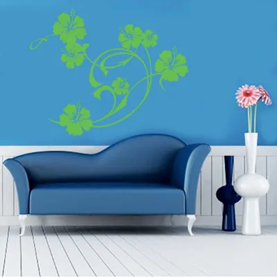 Produktbild von Wandtattoo - Wandaufkleber - Wandtattoo "Hibiskus Swirl" - 60cm x 46cm lindgrün - Dekoration Küche Wohnzimmer Wand