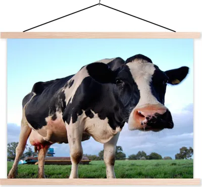 Produktbild von MuchoWow® Textilposter Kuh - Bauernhof - Gras - Tiere 60x45 cm mit holzfarbenen Rahmen - Bild