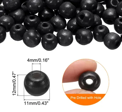 Produktbild von 300 Stk. Gro?loch-Holzperlen Haarzopfperlen, Unvollendete natš¹rliche Fassholz-Abstandshalterperlen fš¹r Handwerk Haar DIY Makramee Schmuckherstellung, Schwarz (11 x 12mm, 4mm Loch)