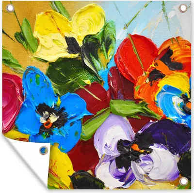 Produktbild von MuchoWow® 50x50 cm Outdoor-Poster Gartendeko Sichtschutz Garten Poster für den Garten  Ölfarbe - Malerei - Blumen