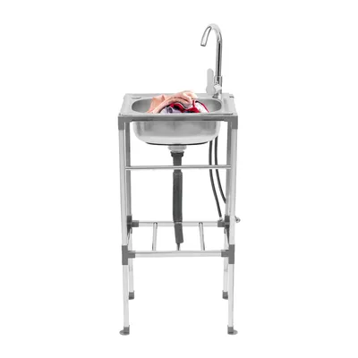 Produktbild von 42*37*83cm Freistehendes Waschbecken, Edelstahl-Spülbecken, Gewerbespüle mit Kaltwasserhahn