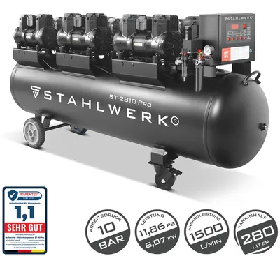 Zdjęcie produktu dla STAHLWERK Sprężarka 10 bar 280 l 11,83 KM 8,70 kW 1500 l/min Sprężarka powietrza