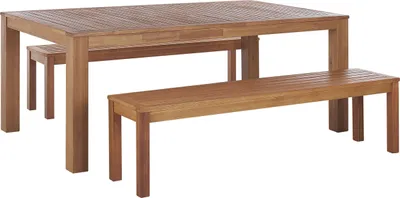 Produktbild von BELIANI Gartenmöbel Set Hellbraun Eukalyptusholz rechteckiger Tisch 190 x 105 cm mit 2 Bänken Rustikal Terrasse Outdoor Indoor Gartenausstattung
