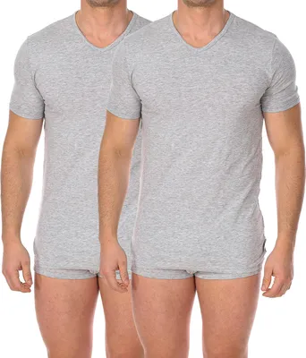 Produktbild von BIKKEMBERGS Herren T-Shirt 2er Pack T-Shirts Kurzarm V-Ausschnitt Stretch-Baumwolle Doppelpack Artikel BKK1UTS02BI BIPACK, XL - EU XL - US L - FR 5, Cotone 95%,Elasthan 5%