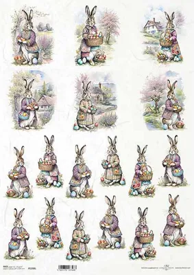Produktbild von Reispapier für Decoupage A3 ITD-1208L Hasen mit Ostereiern