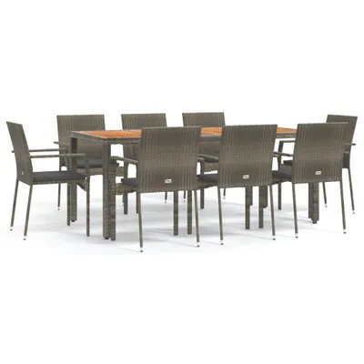 Produktbild von vidaXL 9-tlg. Garten-Essgruppe mit Kissen Grau Poly Rattan