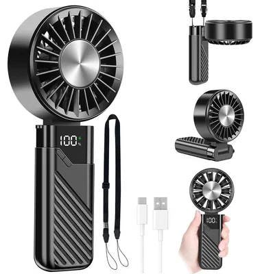 Produktbild von Handventilator Mini 2-in-1, tragbar & klappbar, USB wiederaufladbar 4000mAh, 100 Geschwindigkeitsstufen, Display, ideal für Reisen, Büro & Outdoor