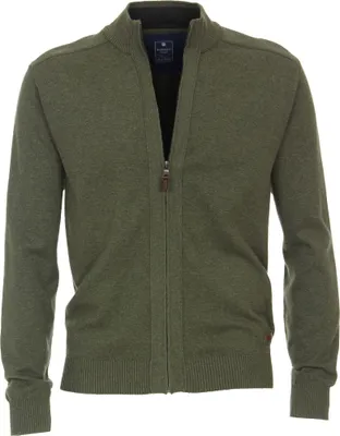 Produktbild von REDMOND Casual Herren Strickjacke Stehkragen Zipper Regular-Fit Olivgrün 3XL