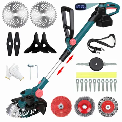 Produktbild von 750W Akku Rasentrimmer mit 18V Makita Akkus (ohne Akku & Ladegerät), 5 Klingentypen Bürstenloser Rasentrimmer mit Unkrautbürste, Drahtbürste – Blau