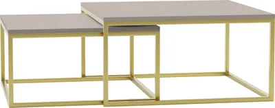 Produktbild von MIRJAN24 Im Set zwei Couchtische Dual Gold, Vierkantrohrrahmen aus Stahl, Kaffeetisch-Set 2-tlg (Farbe: Gold / Cashmere)
