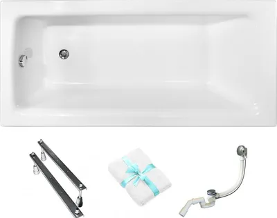 Produktbild von Aqua For You | Badewanne - Besco Rechteckige Wanne Talia - 170 x 75 Cm - Antibakterielle Beschichtung - Mit Siphon Und Füßen - Wärmehaltend