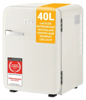 Obrázok produktu pre TZS First Austria Tichá minichladnička | Retro dizajn | Nastaviteľný chladiaci výkon | Kľučka dverí | Termoelektrický chladiaci systém | 40 l | Krémová **
