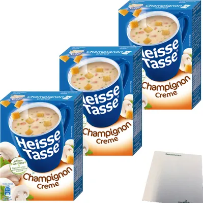 Produktbild von Erasco Heisse Tasse Champignon Creme Suppe 3er Pack (9 Beutel a 14g) + usy Block