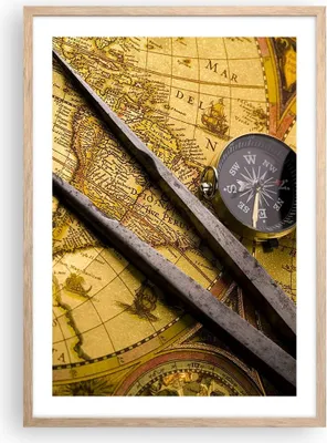 Produktbild von Gerahmtes Poster - Rahmen in heller Eiche - Kompass Abenteuer Reisen - 50x70 cm - Wand Bild - Wanddeko - Wandbilder - Wandposter - Bilderrahmen - Bilder - Kunstdruck - Wandbild - P2NPA50x70-0146