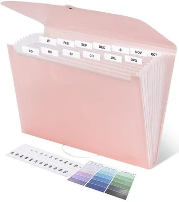 Obrázok produktu pre Zložka formátu A4 s 13 priehradkami a farebnými štítkami, červená plastová zložka formátu A4 na dokumenty, do školy, do kancelárie a domov