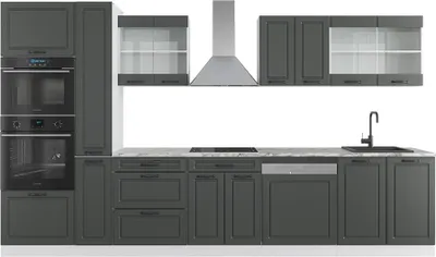Produktbild von Vicco Küchenzeile R-Line, 350 cm mit Hochschrank, ohne Arbeitsplatte, Anthrazit Landhaus/Weiß