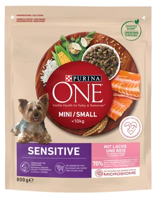 Image de PURINA One Mini/Small Sensitive Saumon, riz - nourriture sèche pour chiens - 800 g