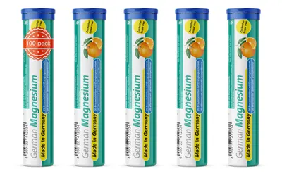 Produktbild von German Magnesium Brausetabletten 5x20 Stk. Orangengeschmack – 200 mg Magnesium Zuckerfrei – T&D Pharma –  Germany