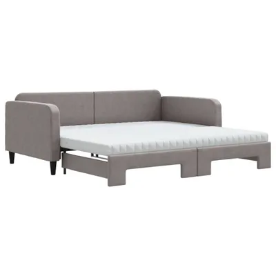Zdjęcie produktu dla vidaXL Rozkładane łóżko dzienne z materacem Taupe 100x200 cm tkanina