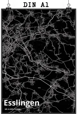 Produktbild von Mr. & Mrs. Panda Bild Esslingen DIN A1 - Geschenk, Stadt, drucke, Wanddekoration, Kunstdruck, Plakat, Dorf Karte Landkarte Map Stadtplan, wanddeko
