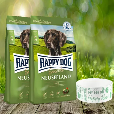 Produktbild von Happy Dog Sensible Neuseeland 2 x 12,5 kg + Happy Dog Futternapf geschenkt