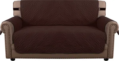 Produktbild von (2 Sitzer, Braun) wasserabweisend Sofabezug, rutschfester Couchbezug mit elastischem Riemen, Sesselbezug, weicher, gesteppter Sitz für Hunde und Haustiere