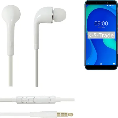Produktbild von K-S-Trade Kopfhörer Headset kompatibel mit Wiko Y80 mit Mikrofon u Lautstärkeregler weiß 3,5mm Klinke Kabel Headphones Ohrstöpsel Ohrstecker