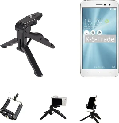 Produktbild von K-S-Trade Stativ Tisch-Ständer Dreibein Handy-Stativ Ständer kompatibel mit Asus ZenFone 3 (ZE520KL) Mini-Stativ Smartphone Tripod Handy-Stativ aus