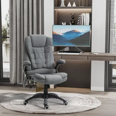 Immagine prodotto di okwish poltrona massaggiante regolabile in altezza poltrona direzionale con schienale e sedile girevole a 360°, poltrona da ufficio girevole con rotelle universali e funzione di riscaldamento, grigio