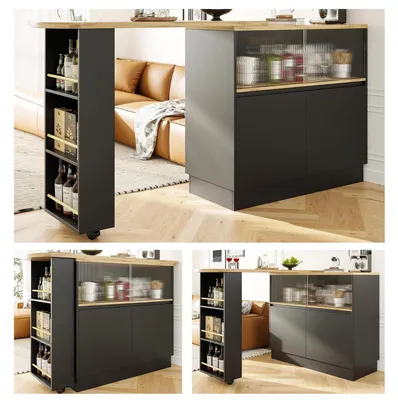 Obrázek produktu pro Rozkládací barový stolek s úložným prostorem, rozměry 90x45x100 cm, barva černá