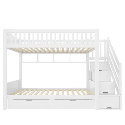 Produktbild von Flieks Etagenbett 90x200cm mit 2 Schubladen, Kinderbett Hochbett mit offenen Ablagen & Stauraumtreppe, Stockbett Einzelbett, Weiß