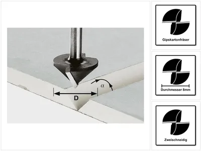 Produktbild von Festool Gipskartonfräser HW Schaft 8 mm HW S8 D32/90° | 491001