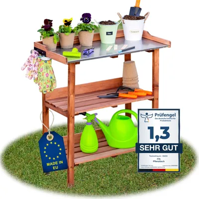Produktbild von Holz-Pflanztisch 76x38x89cm mit verzinkter Arbeitsplatte