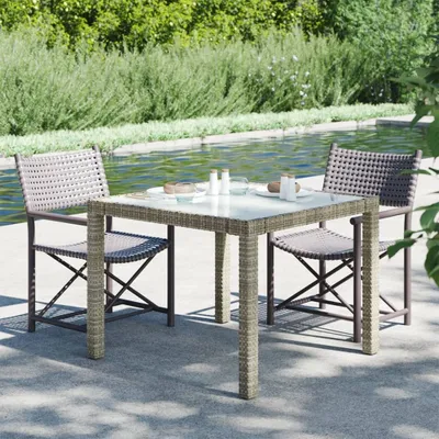 Produktbild von "im Angebot" Gartentisch Wetterfest - Balkon Tisch/Esstisch - 90x90x75 cm Gehärtetes Glas Poly Rattan Grau - Gartentische CC7840