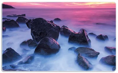 Produktbild von Wallario Frühstücksbrettchen aus Glas, je 14 x 23 cm, mit rutschfesten Füßen, Motiv Felsen im Meer bei Sonnenuntergang